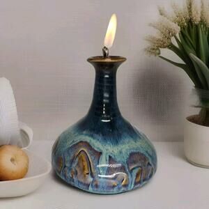 Contemporary Art Pottery OIL Lamp Vintage Handmade Signed Reiberg ca. 2013 EUC